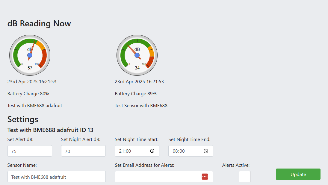 Screen shot of online control pannel